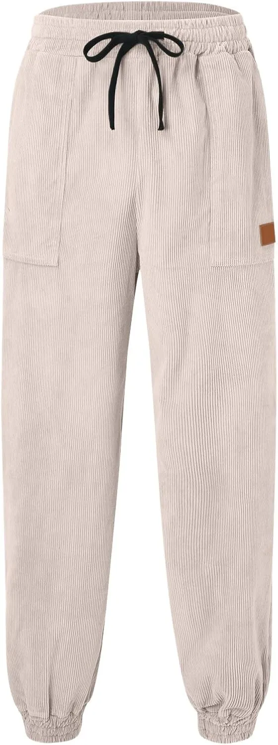 ZYXTIM Men's Corduroy Sweatpants with Pockets Drawstring Fashion Casual Cargo Trousers Plus Size Elastic Waist Going Out Pant