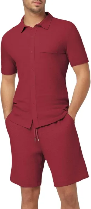 ZYXTIM Men's Summer Casual Outfits Short Sleeve Button Down Dress Shirts Casual Chino Shorts Indian Work Travel Going Out Set