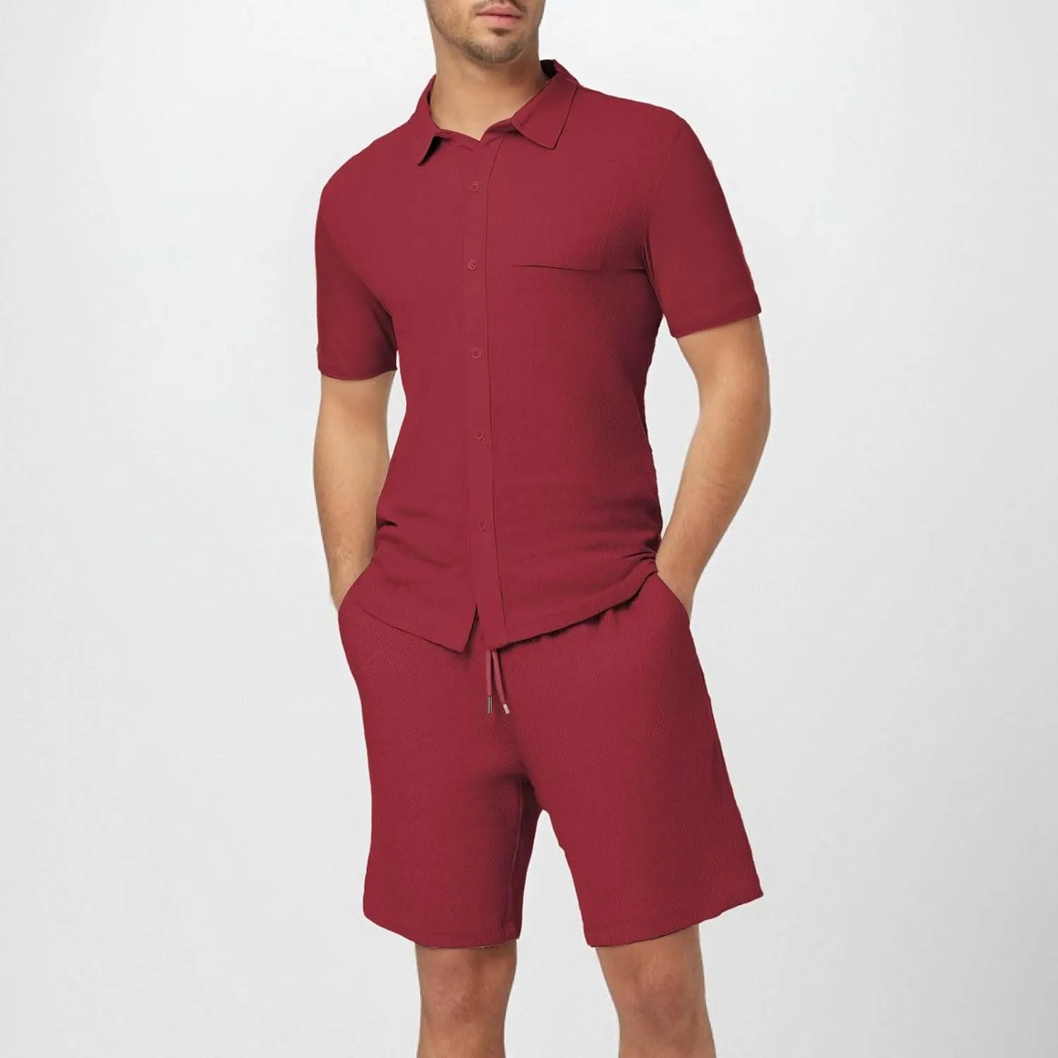 ZYXTIM Men's Summer Casual Outfits Short Sleeve Button Down Dress Shirts Casual Chino Shorts Indian Work Travel Going Out Set