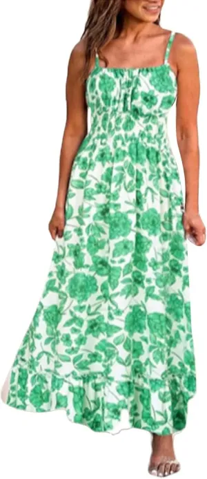 ZYXTIM Womens Floral Boho Maxi Dresses 2024 Summer Beach Dress Plus Size Spaghetti Strap Casual Sleeveless Ruffle Flowy Dress
